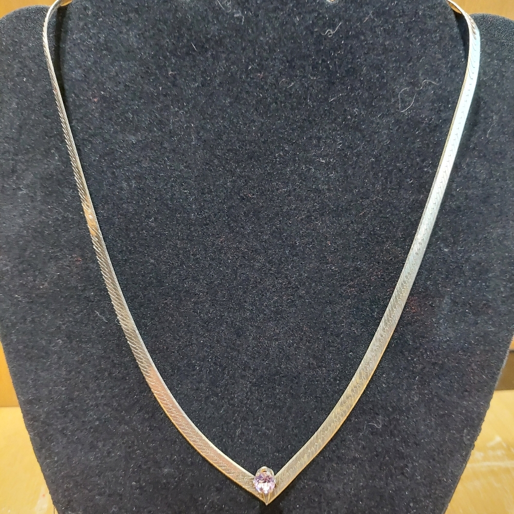 Sterling Silver Amethyst Herringbone Necklace